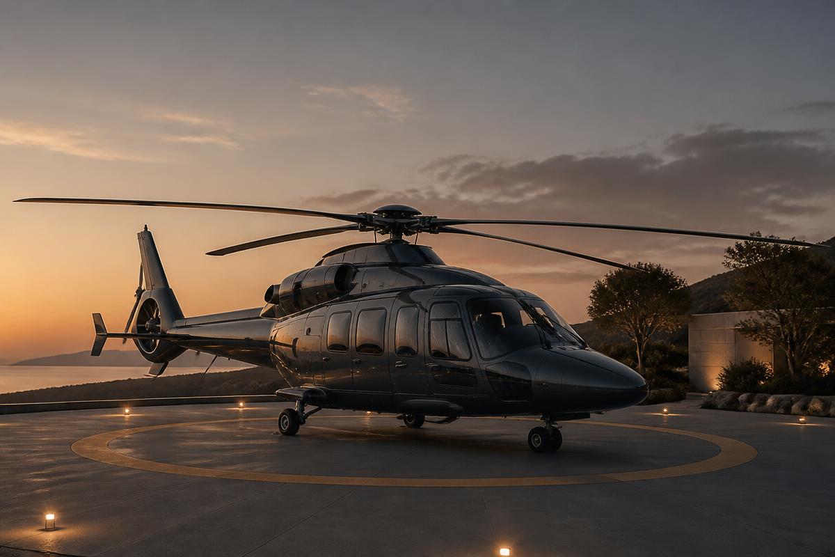 Helicóptero executivo pousado em heliponto